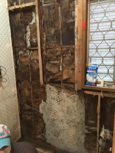 洗面所の壁は壁内結露で完全に腐っていました